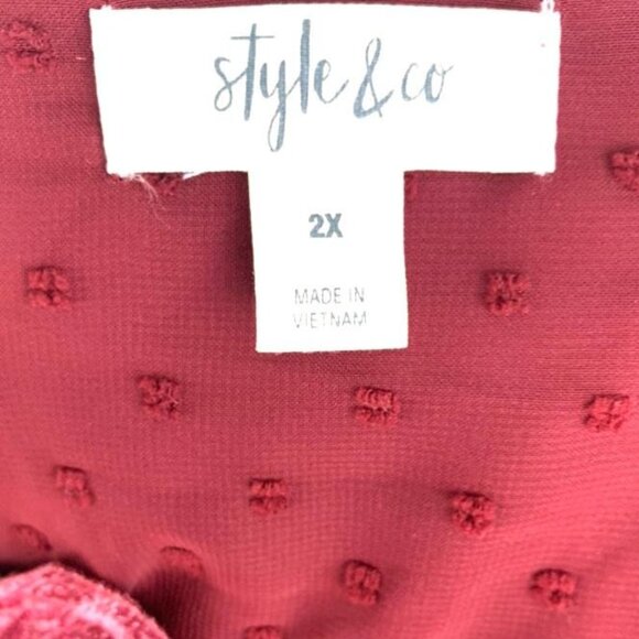 Style & Co V-Neck Swiss Dot Top Plus Size Women's Blouses Red Size 2X - Picture 9 of 13